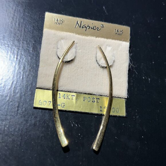 Vintage 2-1/4" Napier Signed Gold-Tone Bar Stick Drop Earrings with 14K Post - Picture 2 of 4